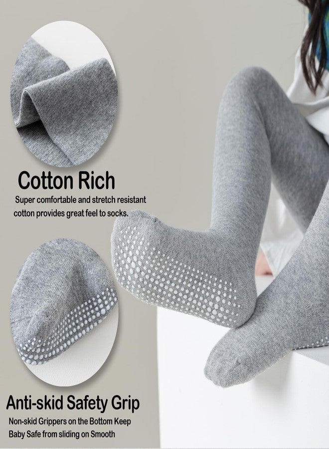 EPEIUS جوارب طويلة للأطفال من إيبوس، للبنات والأولاد، بدون خياطة، مانعة للانزلاق، مصنوعة من القطن، سادة، مناسبة للأطفال من عمر 12 إلى 24 شهرًا، عبوة من 3 أزواج، ألوان: عاجي/رمادي/أزرق داكن - Image 3